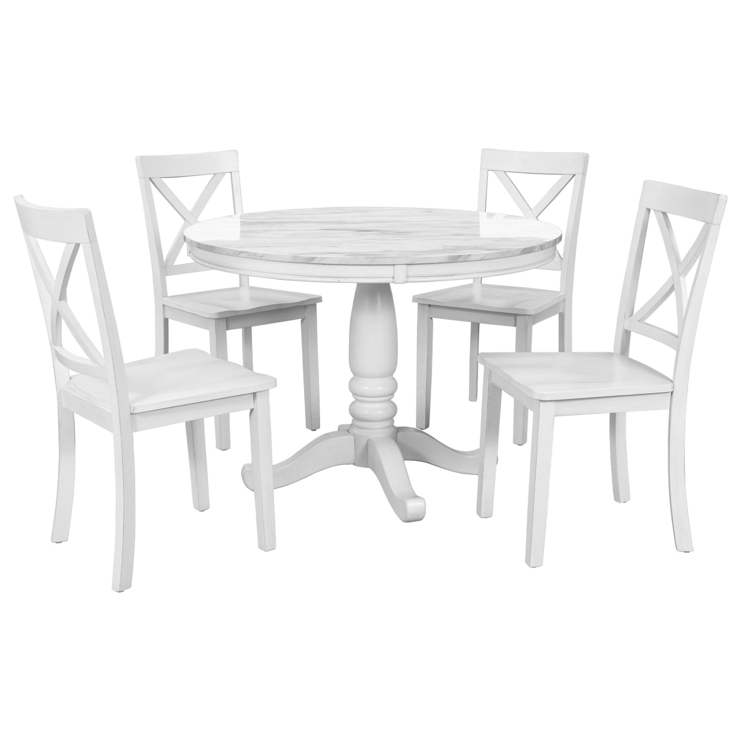 Orisfur 5 Pieces Dining Table and Chairs Set for 4 Persons Kitchen Room Solid Wood Table with 4 Chairs MDF + White + Solid Wood - Korvel