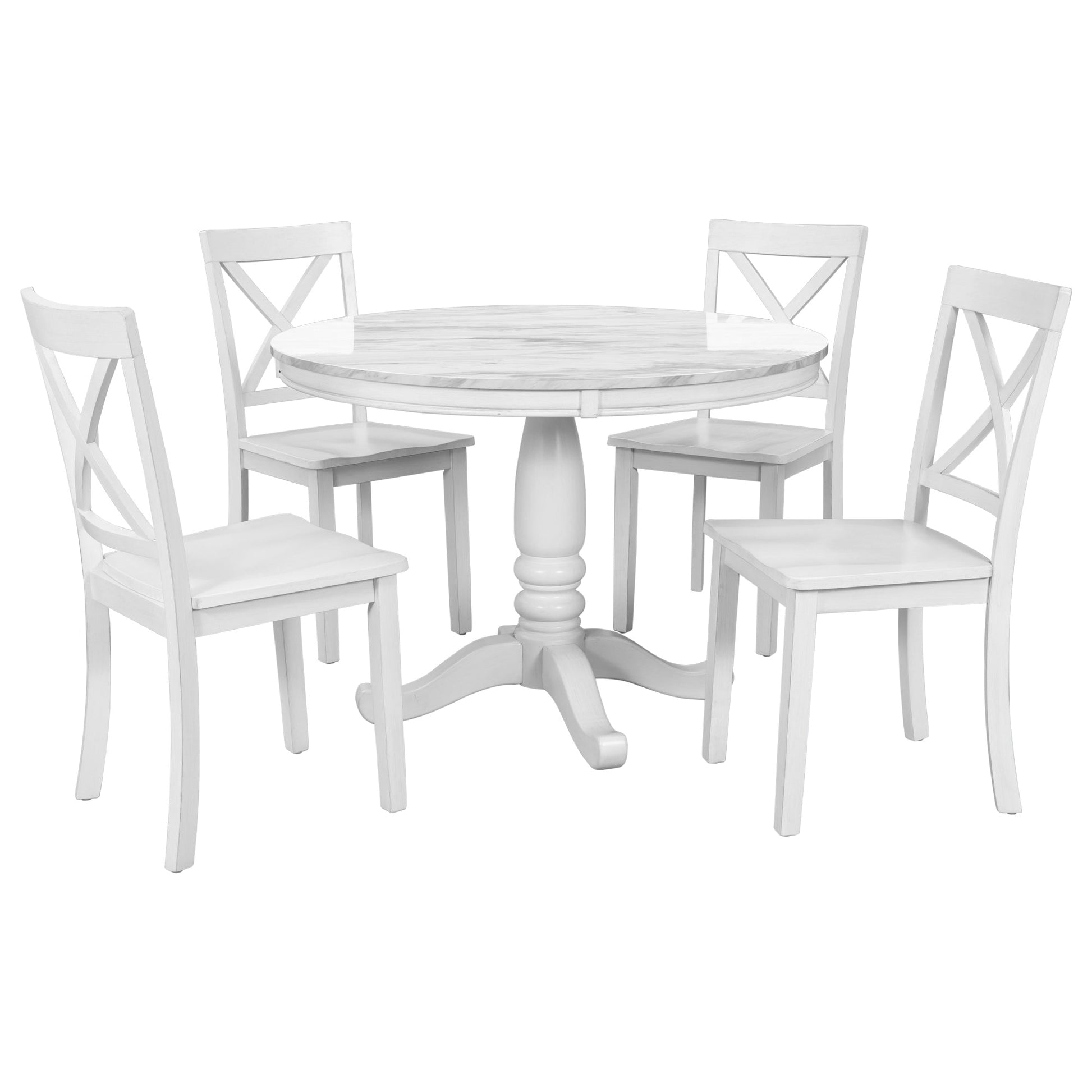 Orisfur 5 Pieces Dining Table and Chairs Set for 4 Persons Kitchen Room Solid Wood Table with 4 Chairs MDF + White + Solid Wood - Korvel