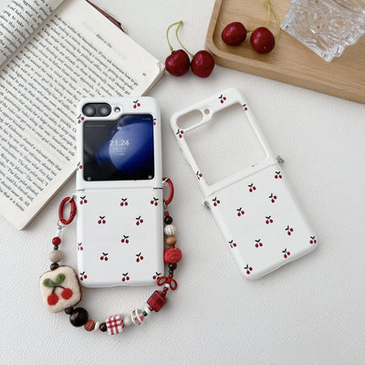 White Background Korean Style Cherry Phone Case for Samsung Z Flip 7/5/6/4 Foldable Protective Shell Compatible with Oppo and Huawei - Korvel