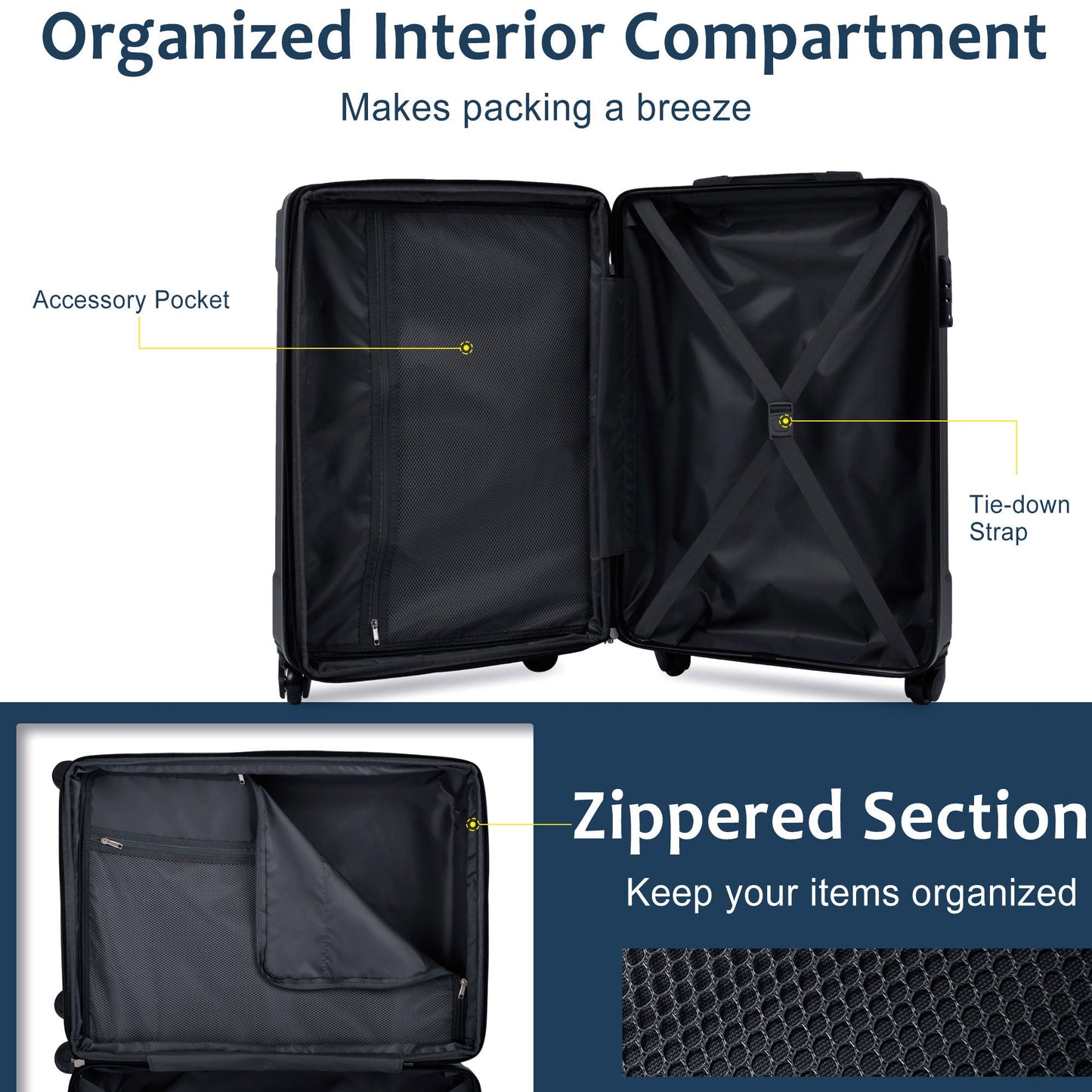 Premium 3-Piece Hardshell Luggage Set with TSA Lock - Blue