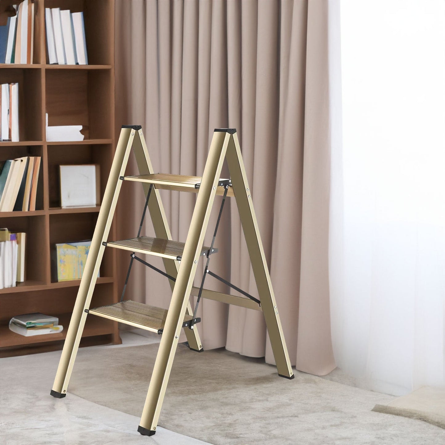 3-level ladder, aluminum alloy ladder, folding ladder, wide anti slip pedal, portable ladder with a weight capacity of 300 pound - Korvel