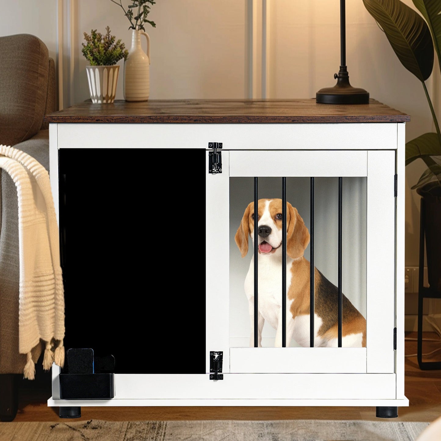 Elegant Doodle Dog Crate with Dual Doors - White