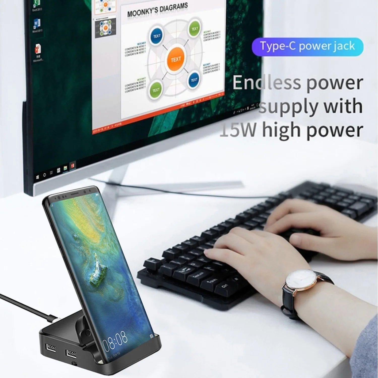 8 in 1 Type C HUB Docking Station Phone Stand USB C To HDMI-compatible Dock Power Charger Adapter For MacBook For Samsung HUAWEI - Korvel