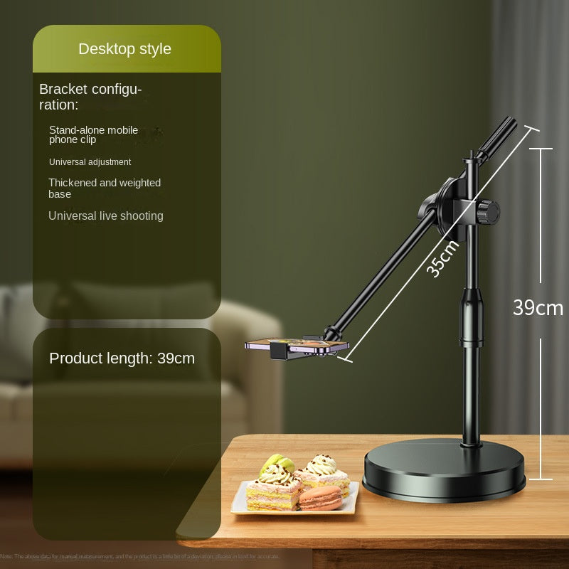 Mobile Phone Overhead Shooting Stand for Food Photography, Drawing, and Live Streaming - Adjustable Dual-Camera Position Desktop Phone Holder with Fill Light - Korvel