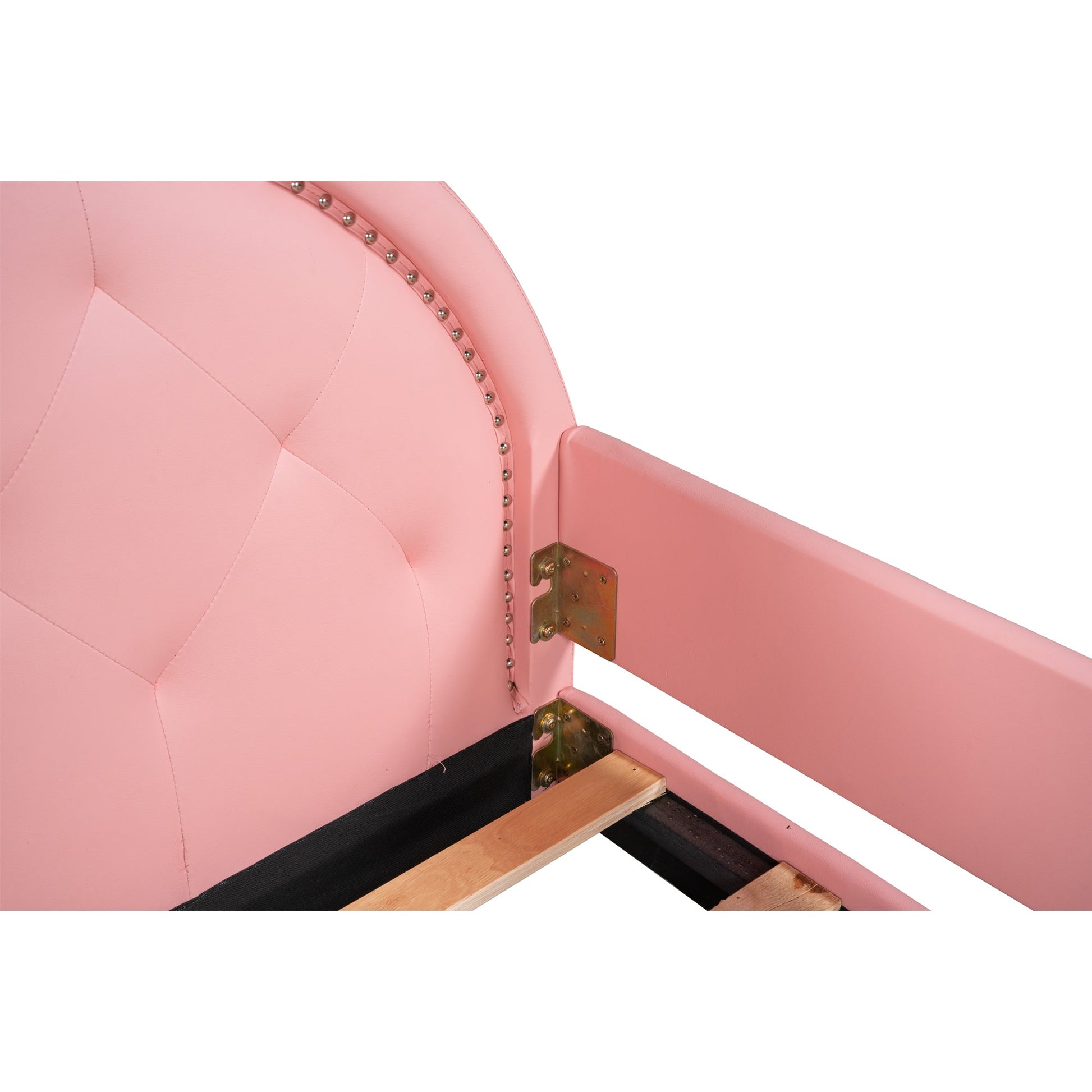 Twin Size Upholstered Daybed with Carton Ears Shaped Headboard  Pink - Korvel