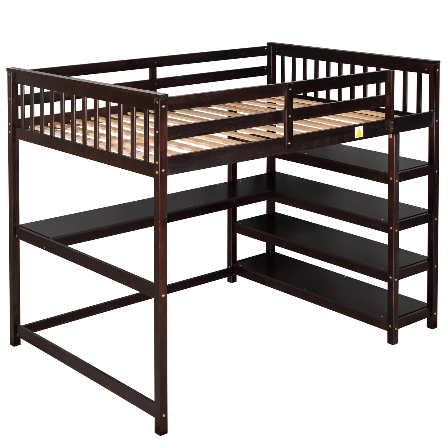 Full Size Loft Bed with Storage Shelves and Under-bed Desk  Espresso - Korvel