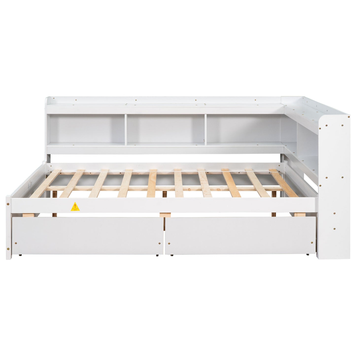 Elegant Full Bed with L-shaped Bookcases and Drawers in White