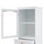 High bathroom storage cabinet with glass door, freestanding, two drawers and adjustable shelves, MDF board, painted white - Korvel