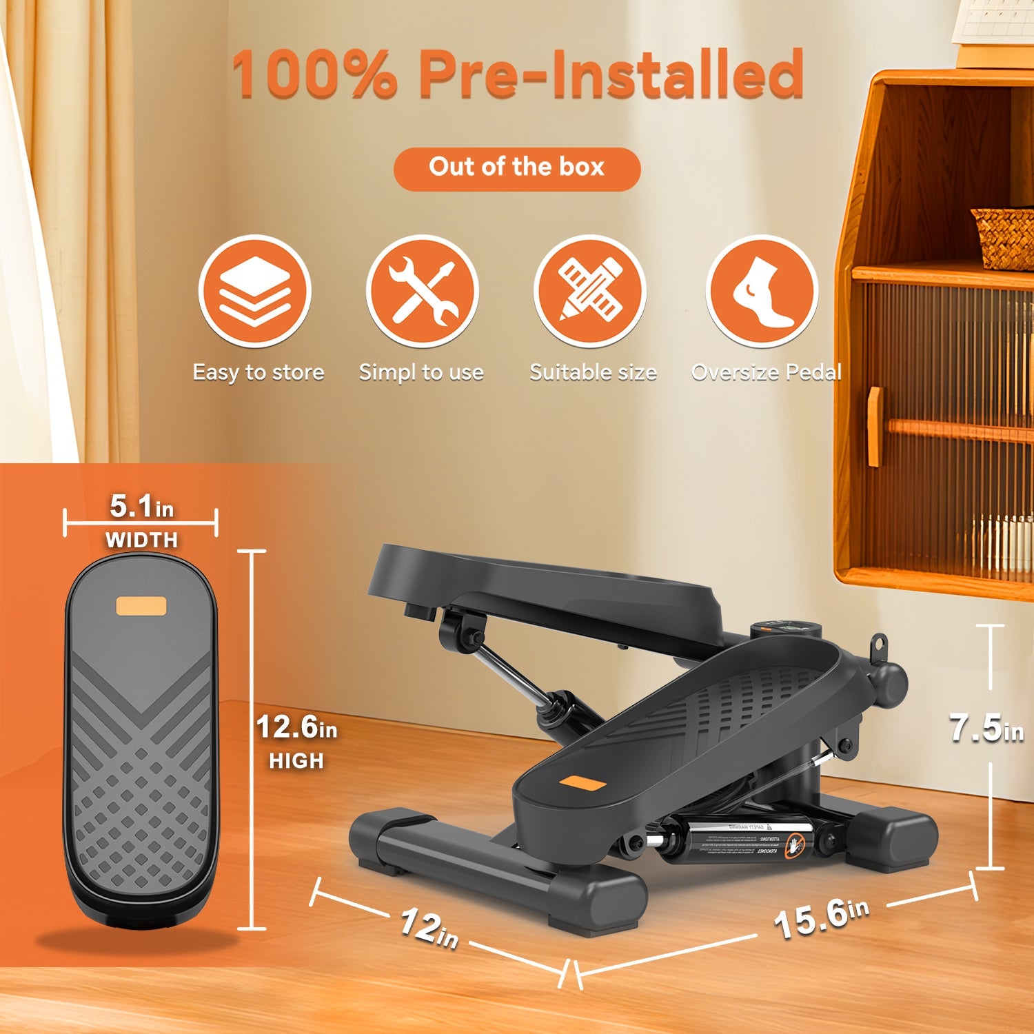 Home Office Exercise 330LBS Capacity Mini Stepper with Resistance Bands and LCD Monitor - Korvel