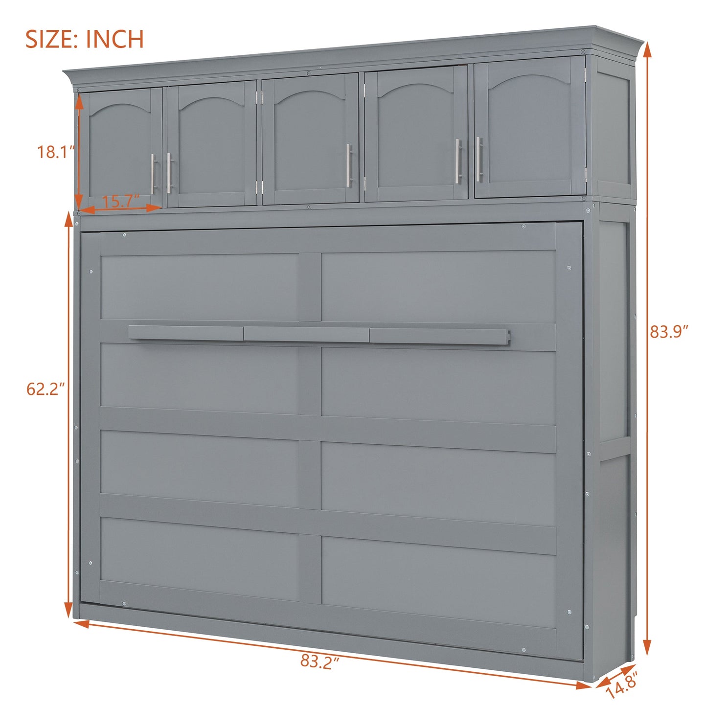 Full Size Murphy Bed Wall Bed with Top Cabinets,Gray - Korvel
