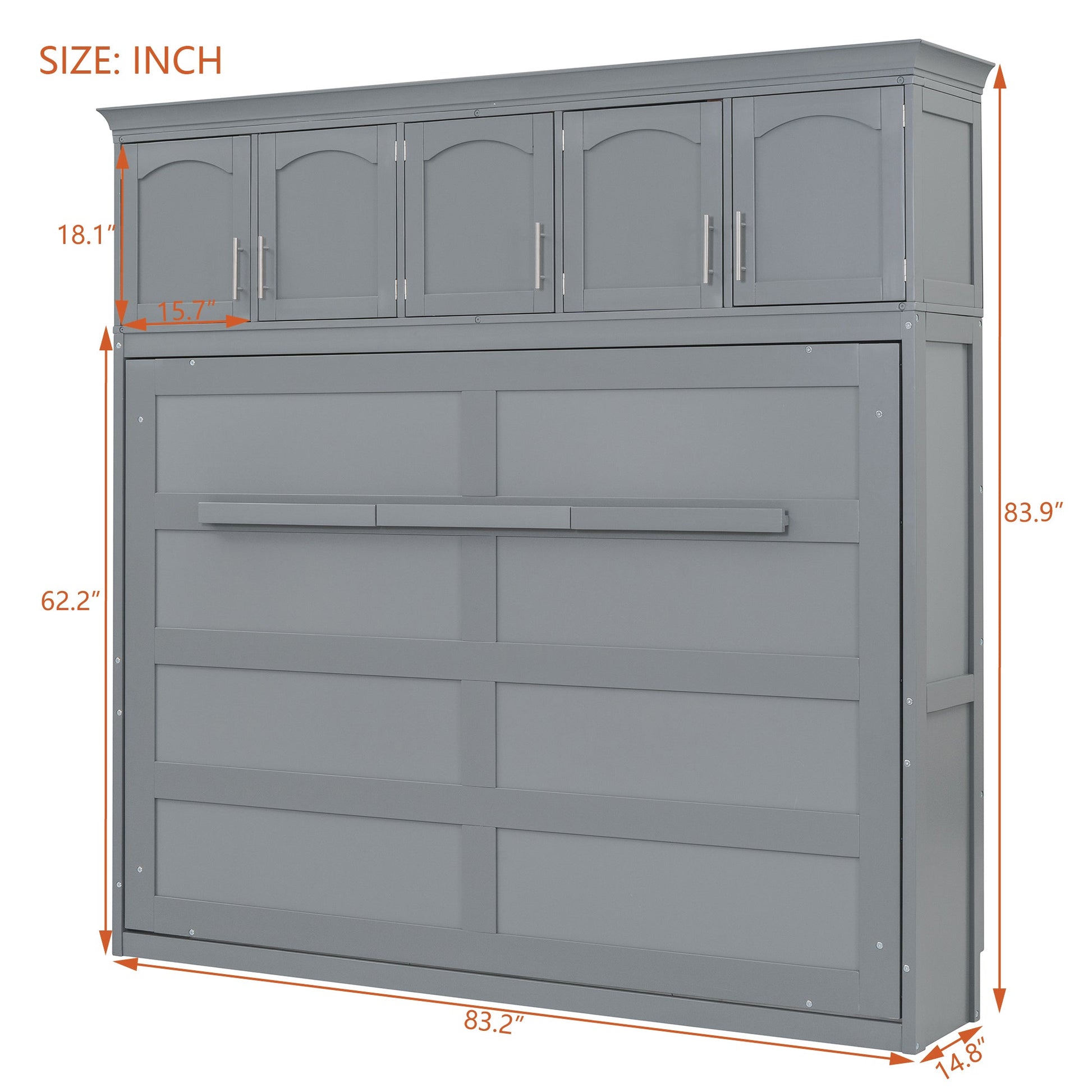 Full Size Murphy Bed Wall Bed with Top Cabinets,Gray - Korvel
