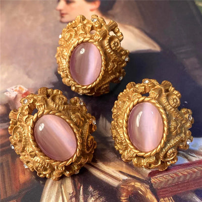 Elegant Vintage Metal Stud Earrings with Natural Opal