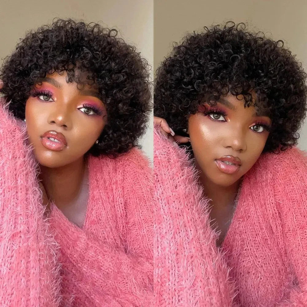 Large Bouncy Afro Kinky Curly Wigs For Black Women Glueless Pre Plucked Machine Made Wig Brazilian Virgin Remy Human Hair Wigs - Korvel