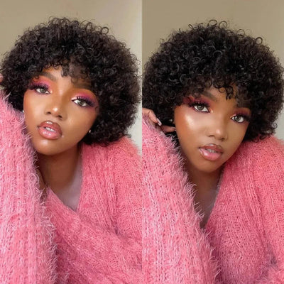 Large Bouncy Afro Kinky Curly Wigs For Black Women Glueless Pre Plucked Machine Made Wig Brazilian Virgin Remy Human Hair Wigs - Korvel
