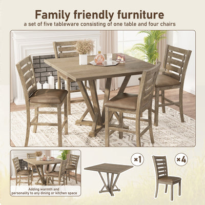 Set of 2 Dining Counter Height Chairs Modern Farmhouse Rustic Look Distressed Design Ladderback Solid Wood - Korvel