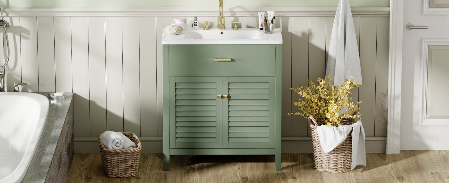 30-Inch Bathroom Vanity with Ceramic Sink Combination, Ample Storage - Features 1 Pullout and Multifunctional Shelf Dividers - Korvel