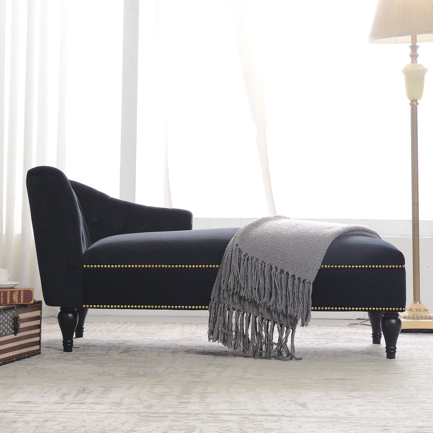 58-Inch Velvet Lounge Chair with Nailhead Trim