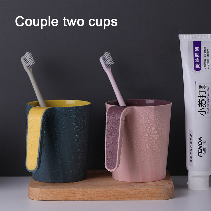 Creative Simple Mouthwash Cup INS Striped Non-Slip Water Cup Double-Layer Plastic Handle Thread Couple Mouthwash Toothbrush Cup - Korvel