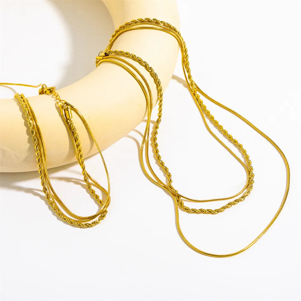 18K Gold-Plated Titanium Steel Three-Layered Necklace - Korvel