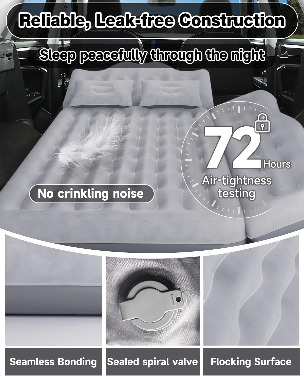 Umbrauto 29.53in/75cm Wide Car Air Mattress – Inflatable SUV, Truck & Van Back Seat Camping Bed with Pump & Pillows, Gray - Korvel