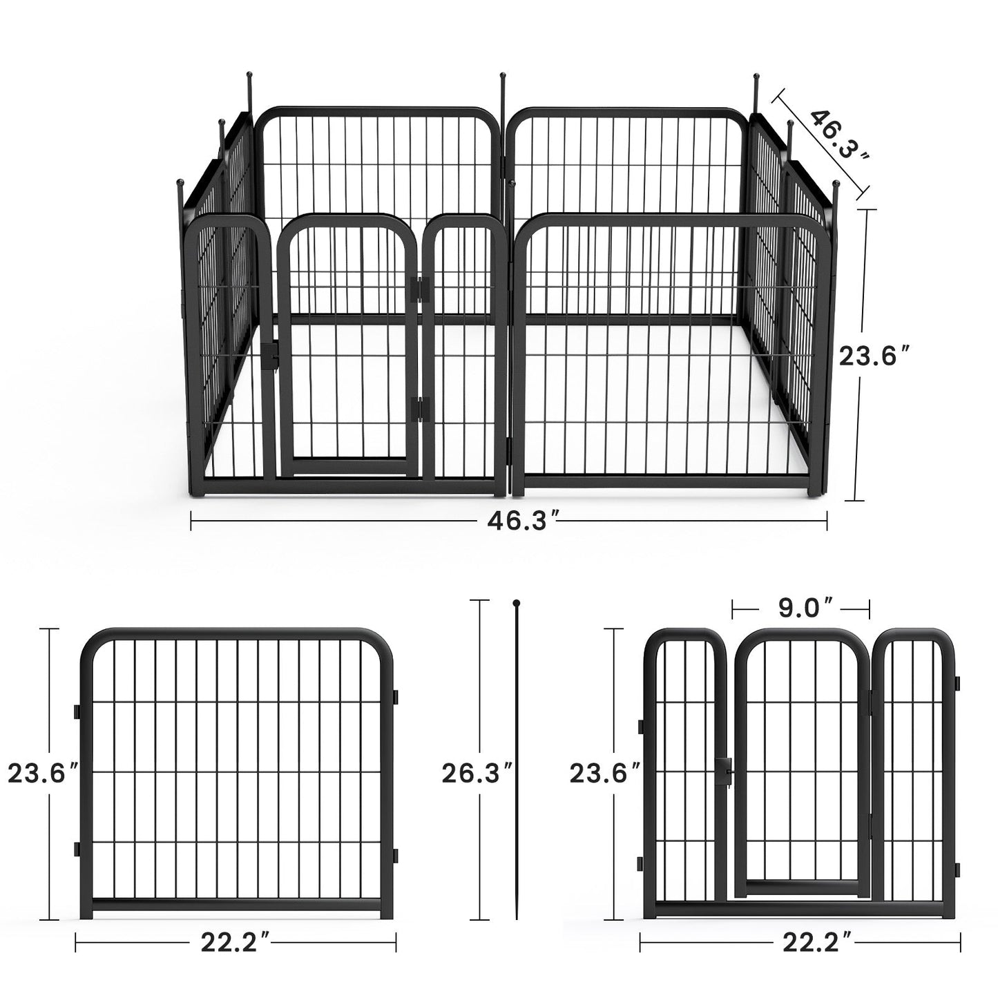 8-panel dog fence, 24 inch small dog pet fence, portable indoor pet game fence. Black, 22.2 inches wide x 23.6 inches high. - Korvel