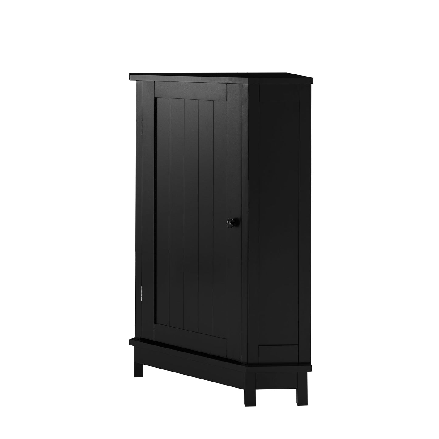 Black Bathroom Cabinet Triangle Corner Storage Cabinet with Adjustable Shelf Modern Style MDF Board - Korvel
