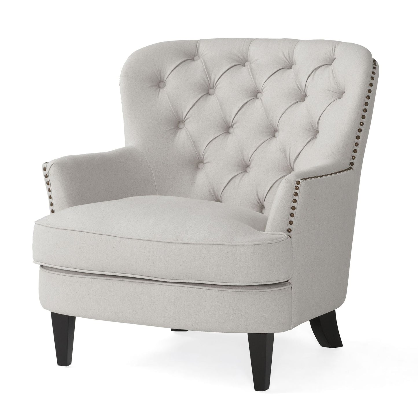 Modern light grey fabric club chair and Ottoman set, stylish cushioned armchair, paired with Ottoman style - Korvel