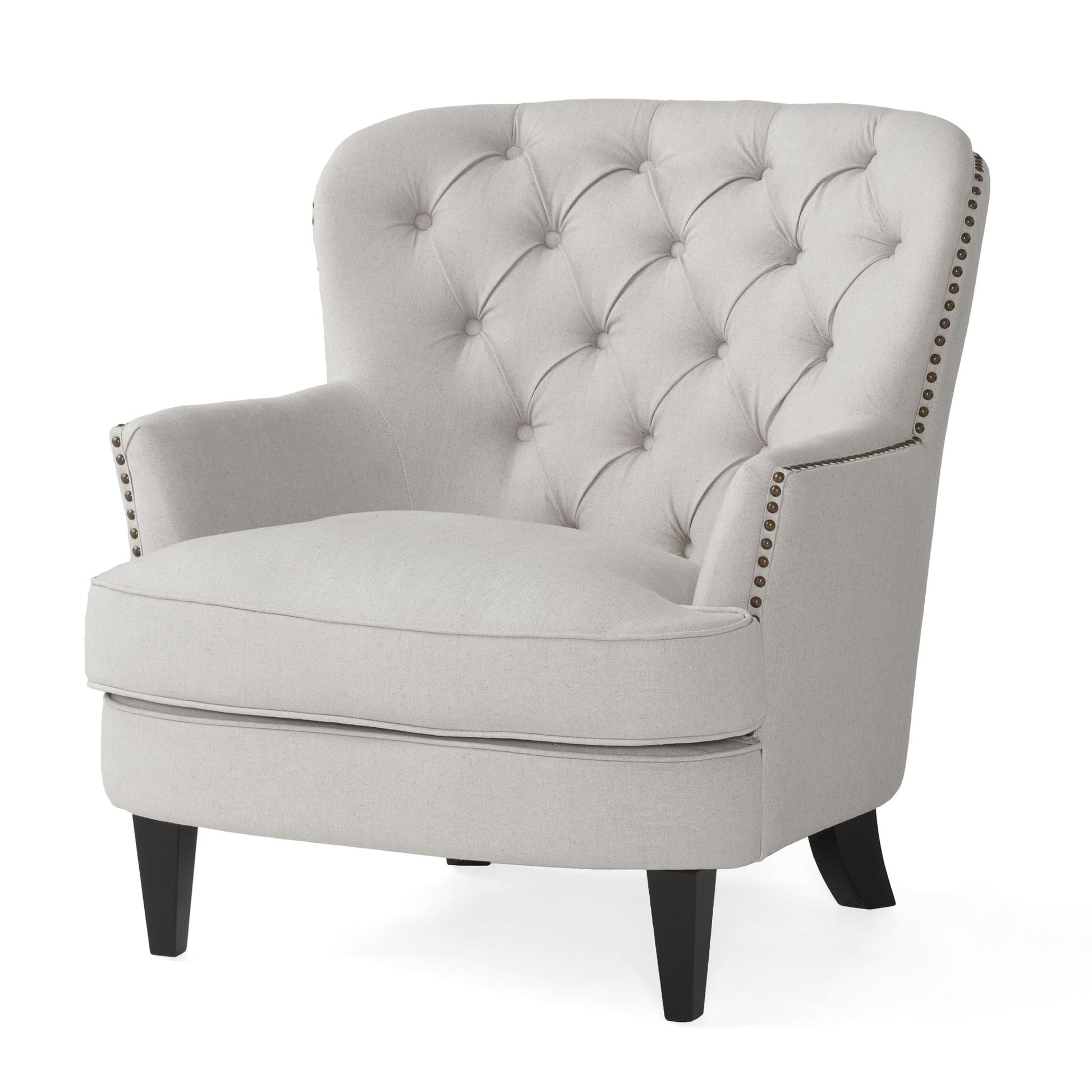 Modern light grey fabric club chair and Ottoman set, stylish cushioned armchair, paired with Ottoman style - Korvel