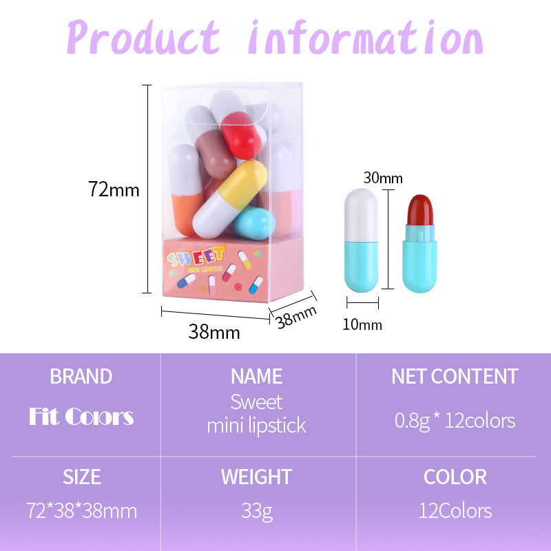 Fit Colors 12 Colors Mini Pill Matte Lipstick Velvet Matte Portable Pill Capsule Lipstick - Korvel