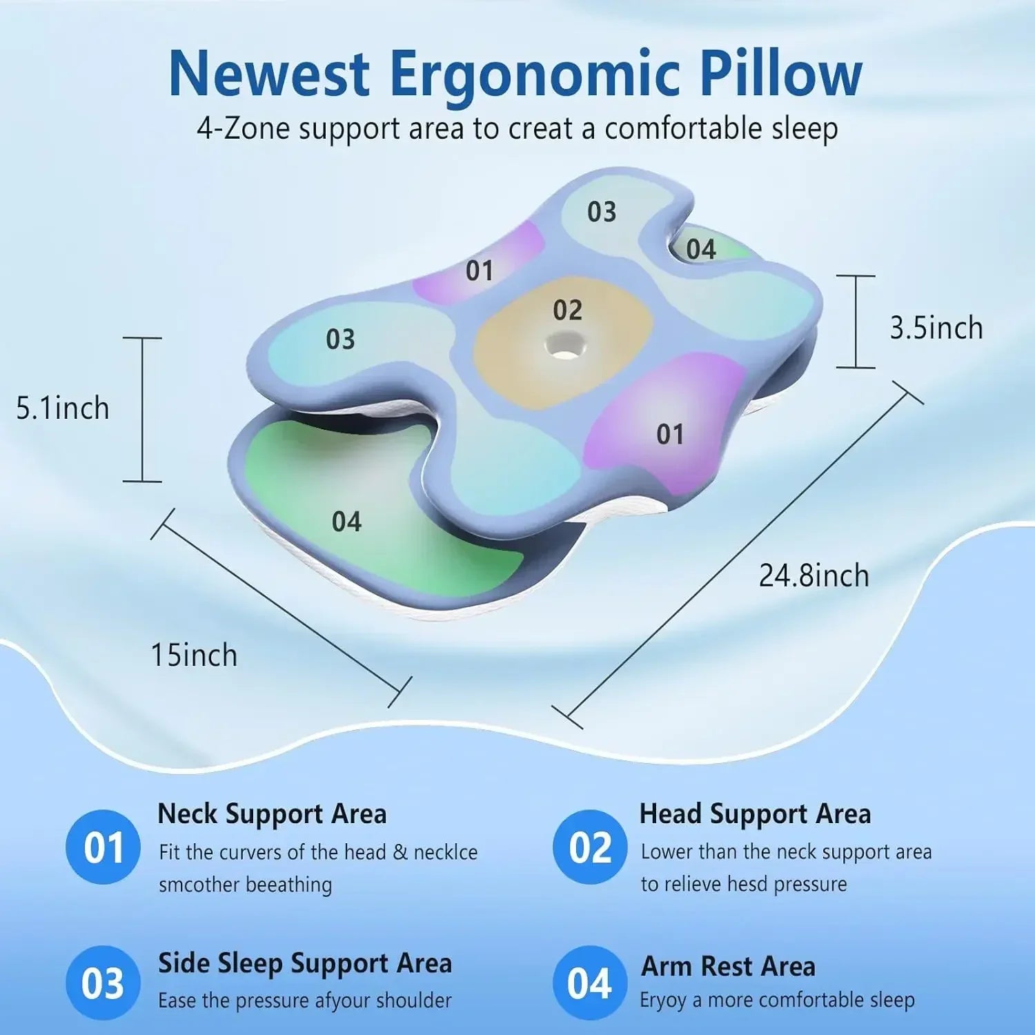 Ice Silk Pillowcase Ergonomic Cervical Pillow Memory Foam Pillow Neck Pain Relief Comes Adjustable Home for Back Side Sleepers - Korvel