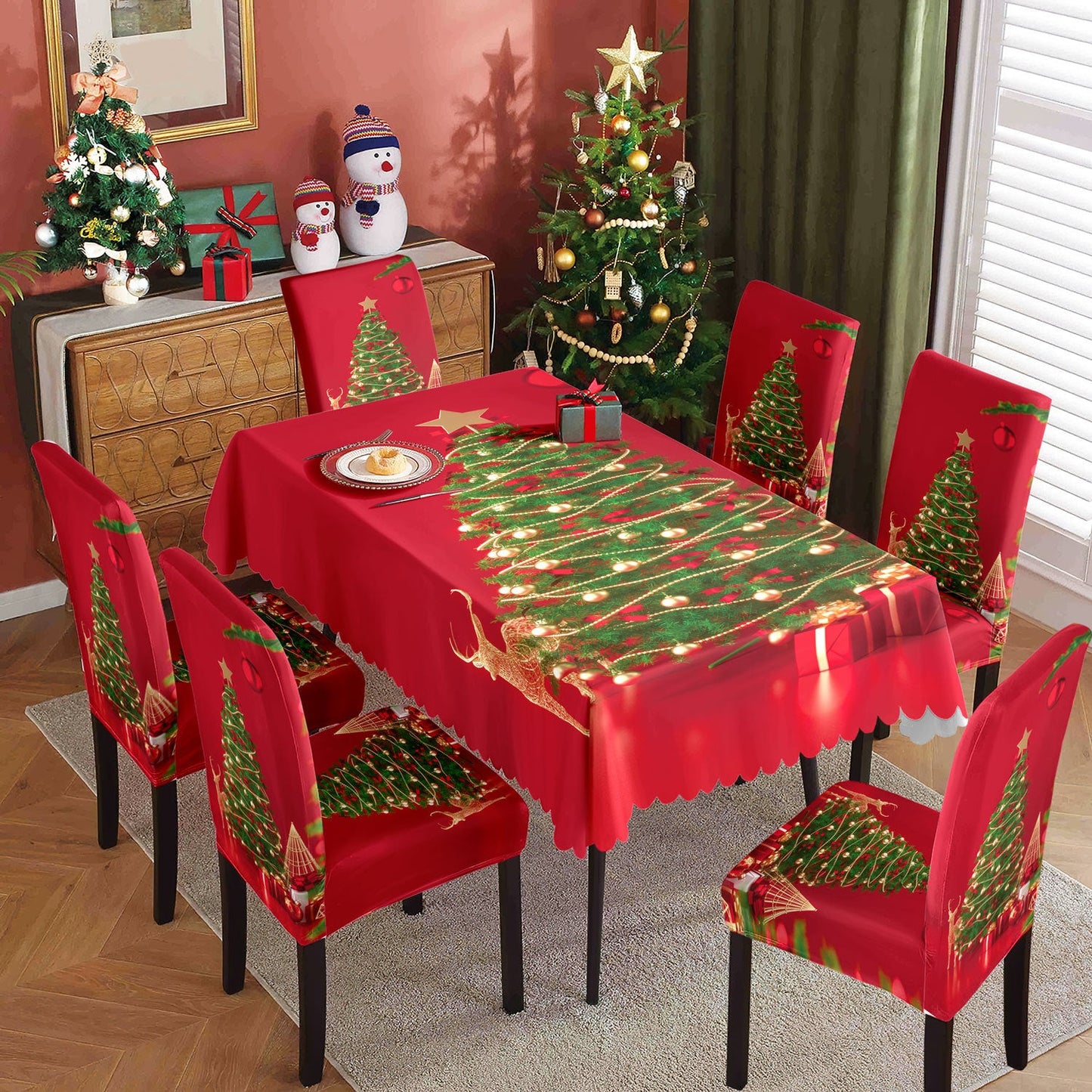 Christmas printed tablecloth, chair cover, waterproof, oil resistant, festive decoration, dining table cloth, chair cover, universal household use - Korvel