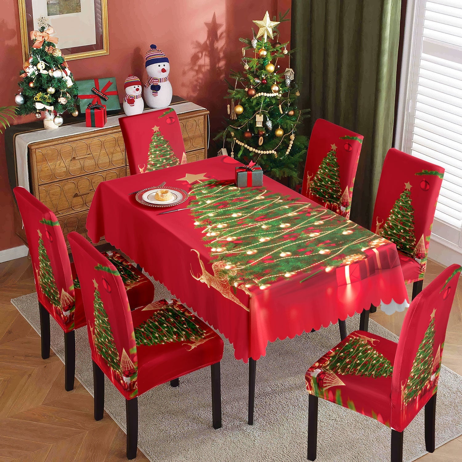 Christmas printed tablecloth, chair cover, waterproof, oil resistant, festive decoration, dining table cloth, chair cover, universal household use - Korvel