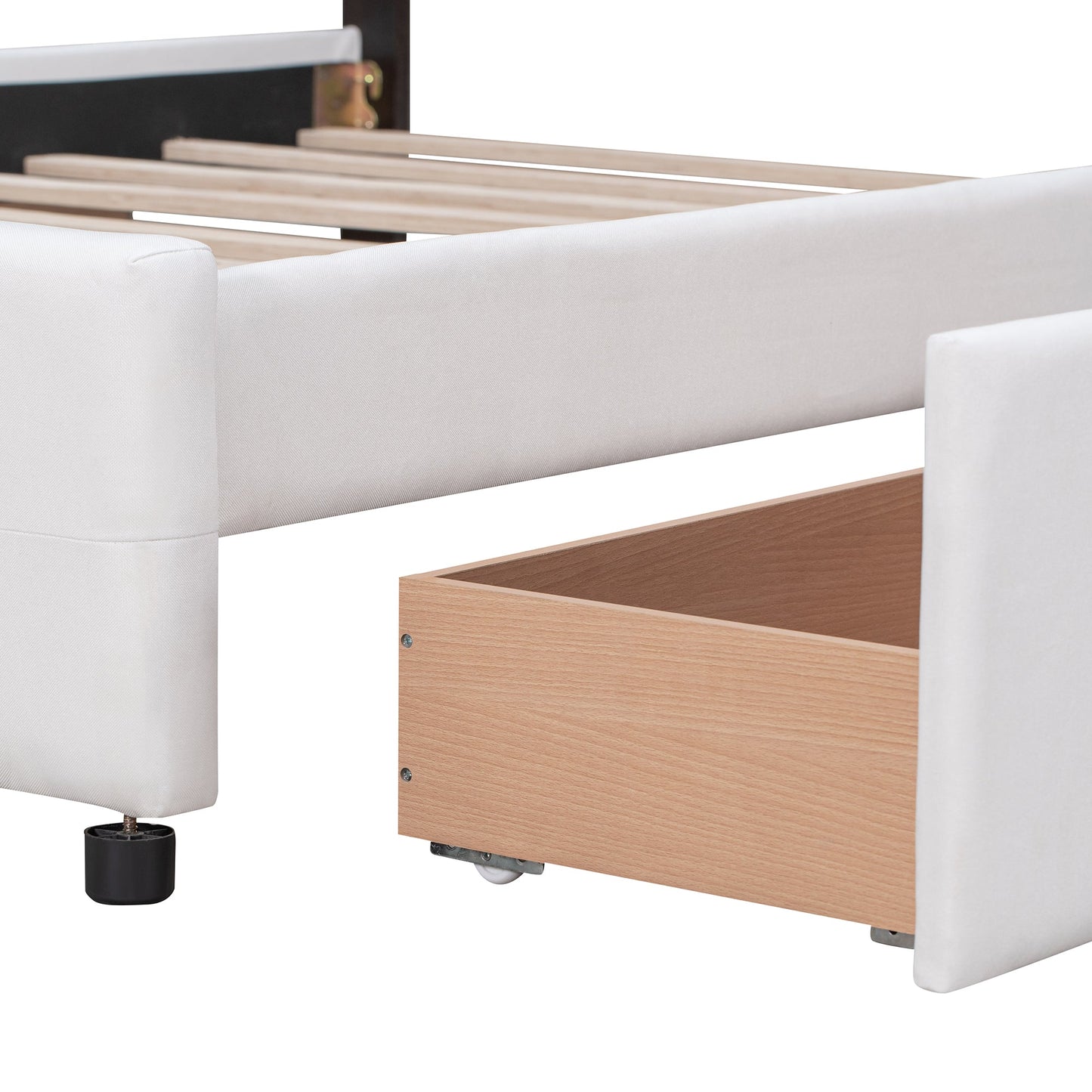 Upholstered Platform Bed with Classic Headboard and 4 Drawers No Box Spring Needed Linen Fabric Queen Size White - Korvel