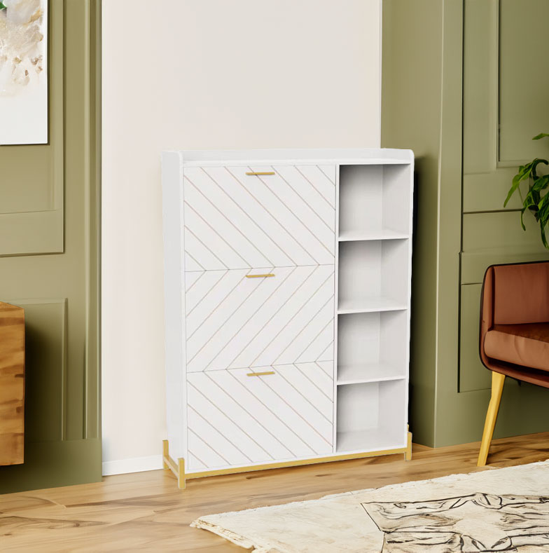 Shoe Cabinet with 3 Flip Drawers & Open Shelves, Modern Entryway Shoe Storage Cabinet Slim, Narrow Hidden Shoe Rack for Heels - Korvel