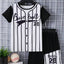 Children's Round Neck Contrast Striped T-Shirt and Shorts Set - Korvel