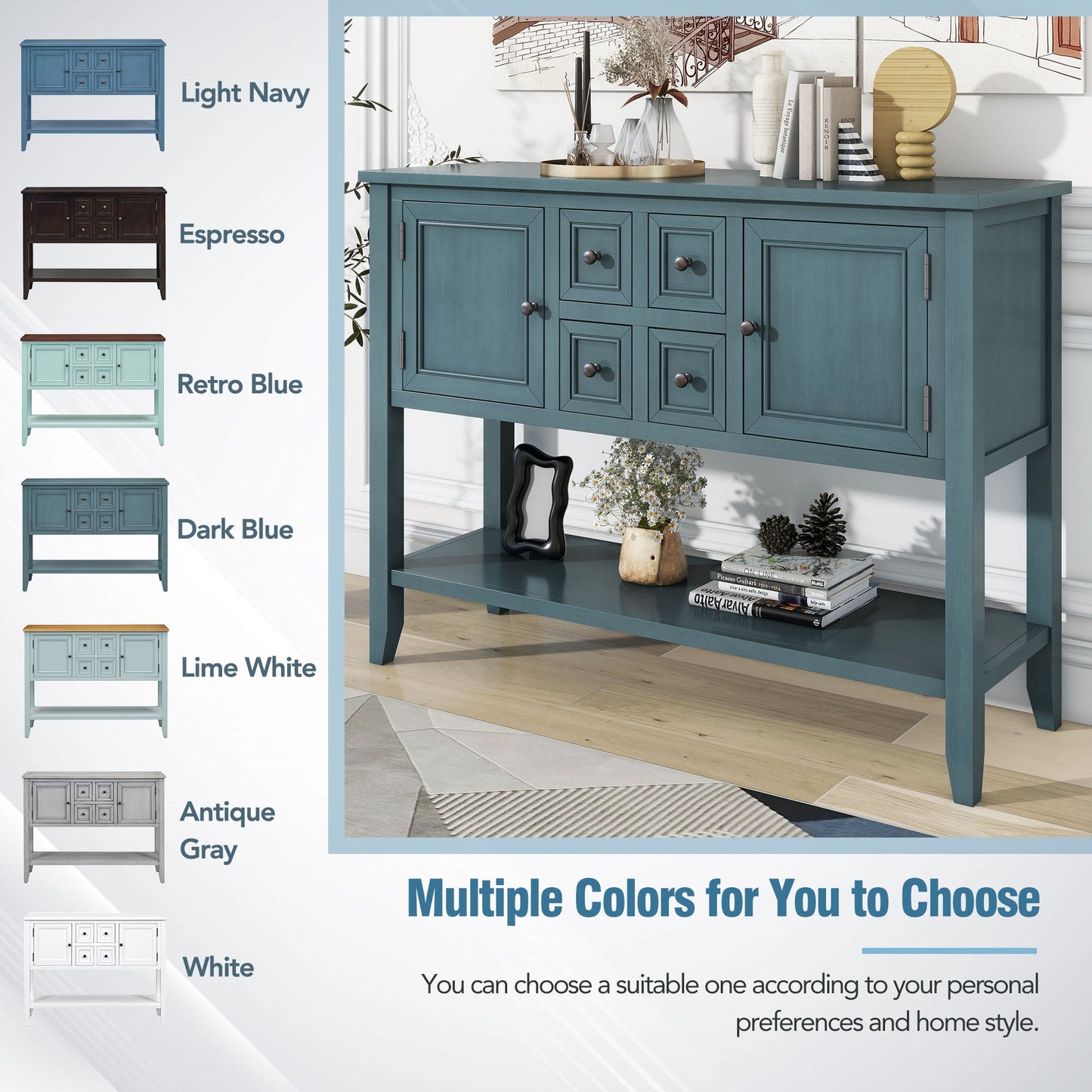 REXM Cambridge Series Retro Console Desk with Storage