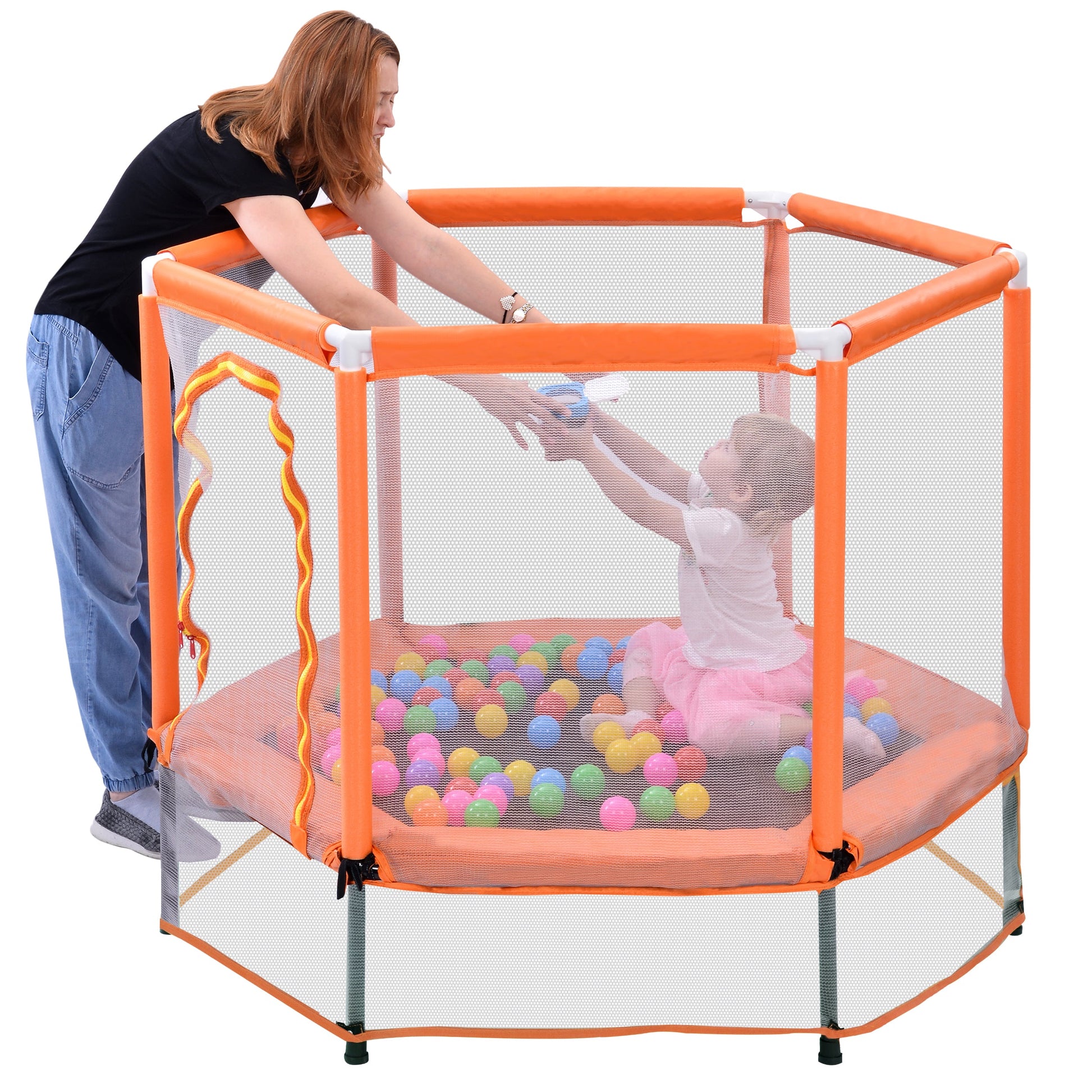 55'' Toddlers Trampoline with Safety Enclosure Net and Balls, Indoor Outdoor Mini Trampoline for Kids - Korvel