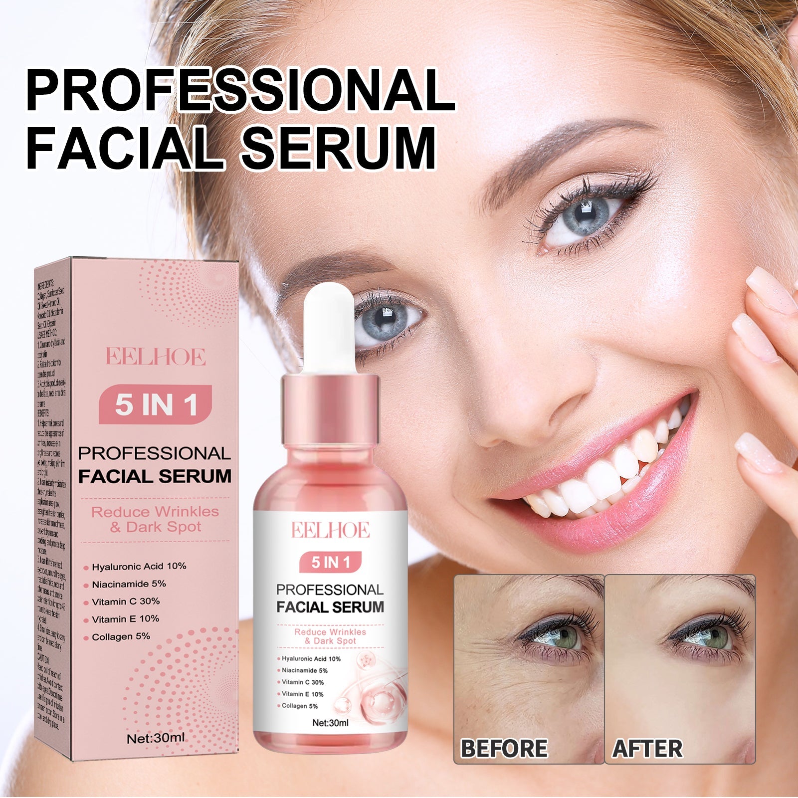 5 In 1 Face Essence Hydrating, Firming, Whitening, Whitening And Anti-Wrinkle Essence For Fine Lines - Korvel