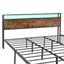 Industrial extra large bed frame with LED lights and 2 USB ports, extra large bed frame with storage space, rural brown color - Korvel