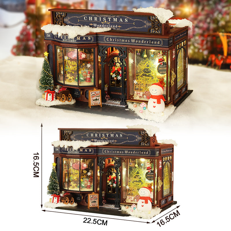 Maisons de poupées en bois DIY Joyeux Noël Wonderland avec lumière LED