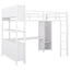 Metal loft bed with wardrobe and L-shaped desk, full-size loft bed with storage cabinet and shelf, white - Korvel