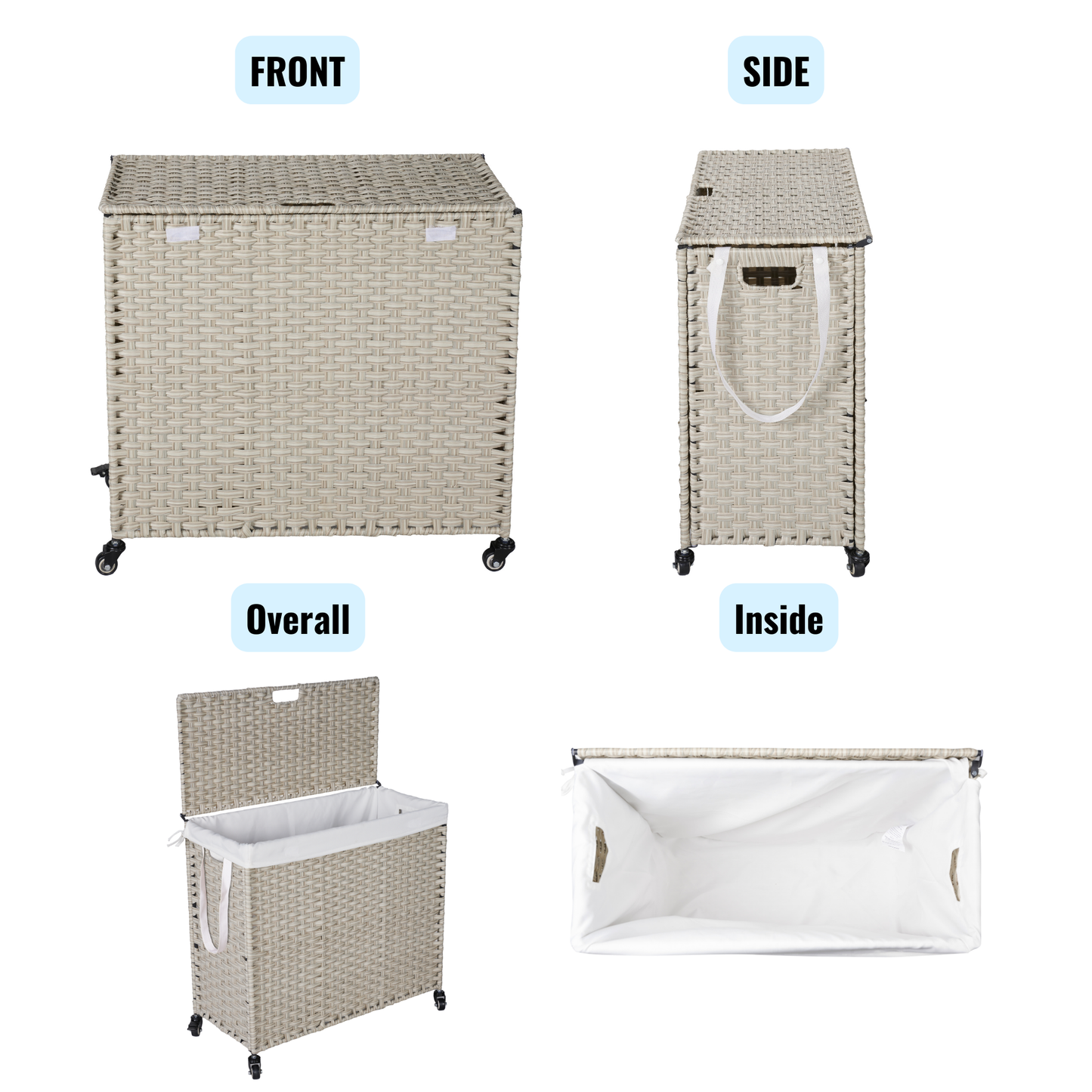 Premium Laundry Hamper with Lid and Wheels - 160L Grey
