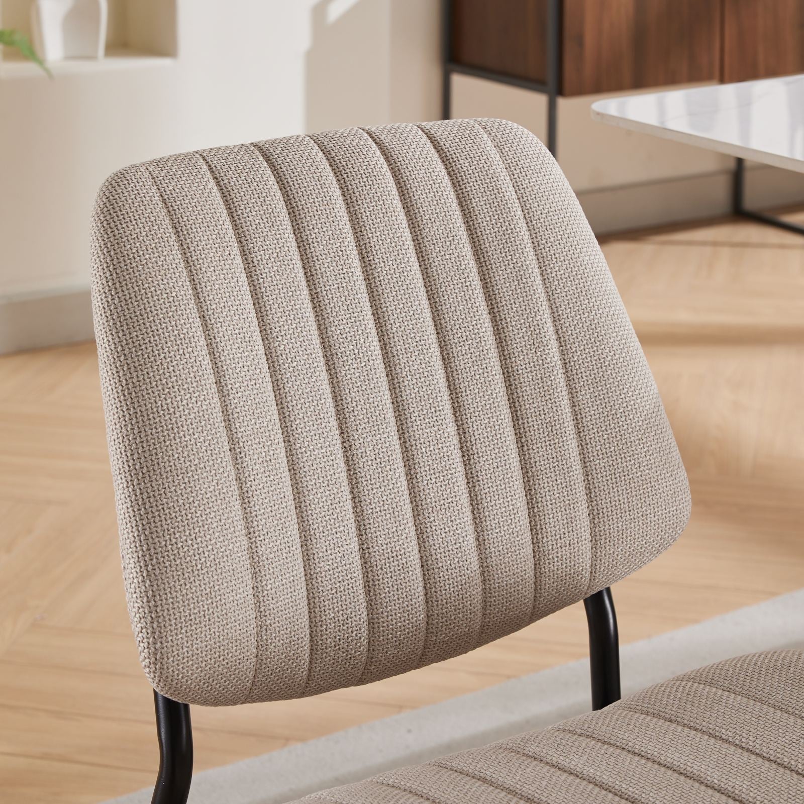 2-piece retro linen chair set with curved wooden backrest, cushioned seat, adjustable metal legs, (Beige Linen) - Korvel