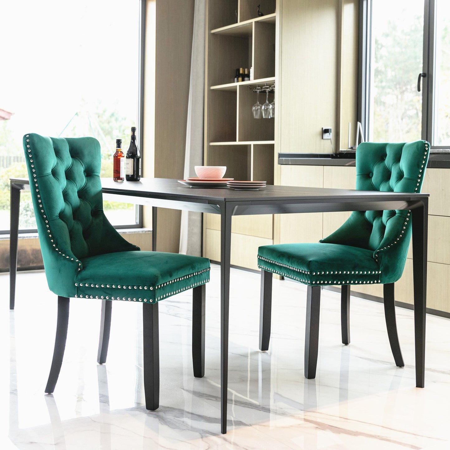 Ensemble de chaises de salle à manger en velours tufté premium - Vert