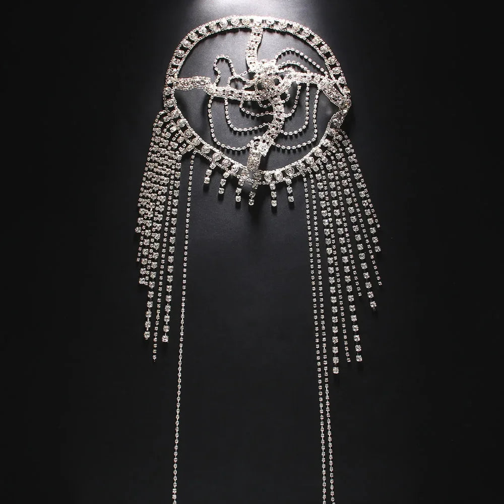 New Tassel Hair Chain Bridal Headpiece for Women Rave Accessories Stage Rhinestone Geometric Head Chain Hat Jewelry Gifts - Korvel