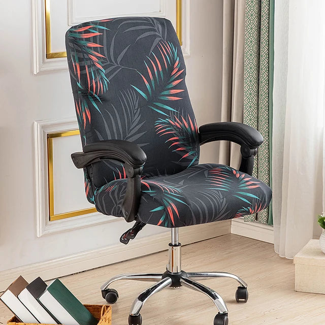 Stretch Printed Computer Office Chair Covers Soft Fit Universal Desk Rotating Slipcovers Removable Washable Anti-Dust Spandex - Korvel