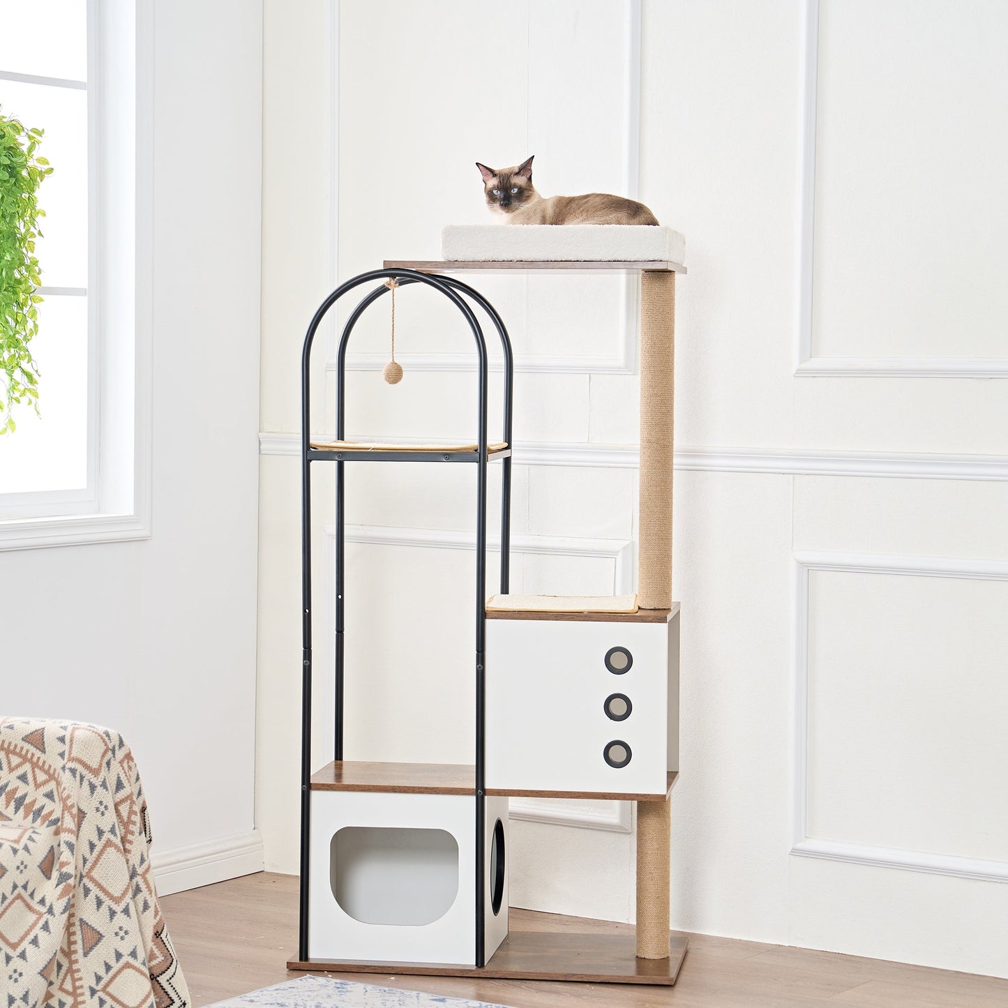 Modern Multi-Level Cat Tree with Scratching Posts and Caves