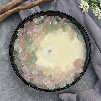 Enchanted Moonlight Garden Crystal Candle with Green Fluorite, Rose & Quartz | 9oz Coconut-Soy Blend - Korvel