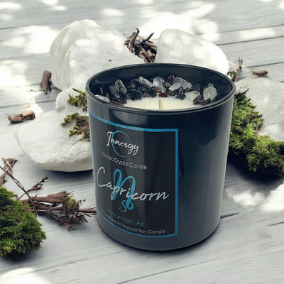 Capricorn Zodiac Crystal Candle with Garnet, Black Obsidian & Quartz | 9oz Coconut-Soy Wax - Korvel