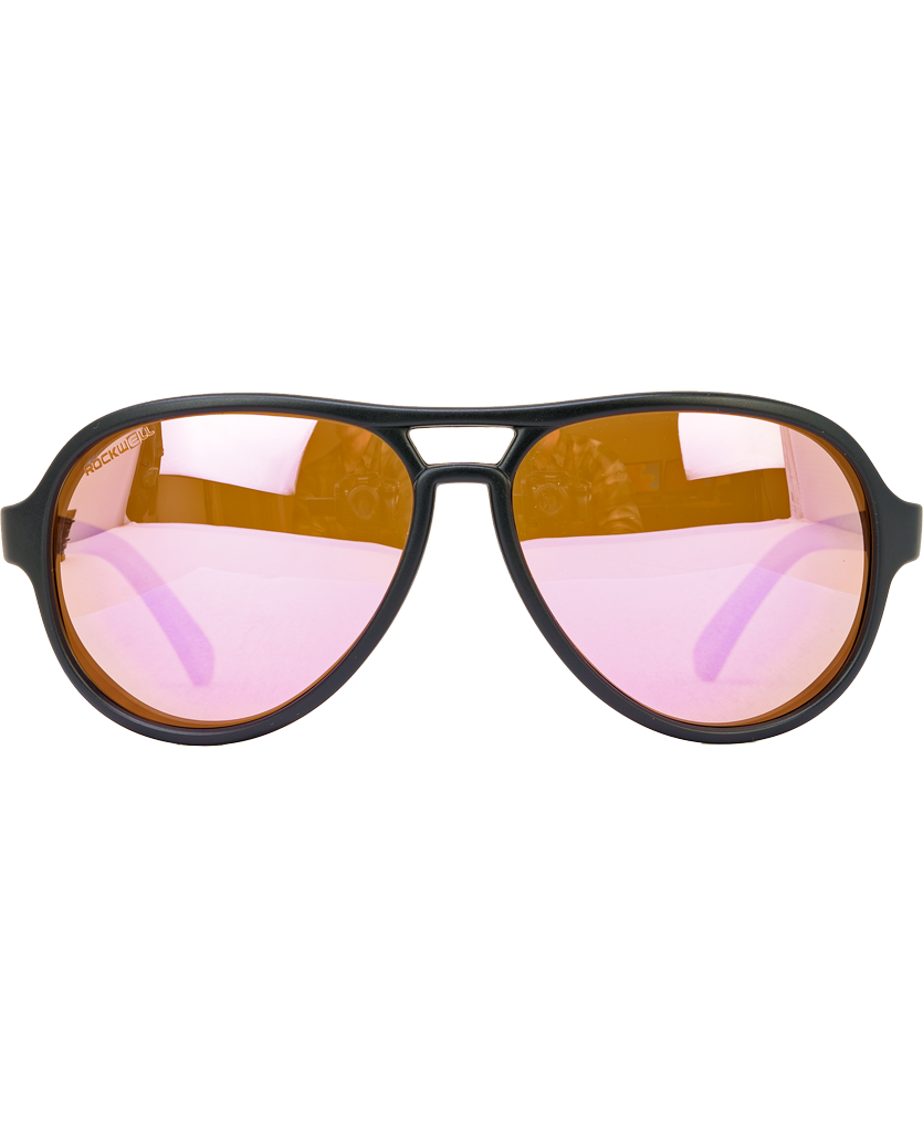 Casino Sunglasses - Black & Pink Mirror Polarized Lenses - Korvel